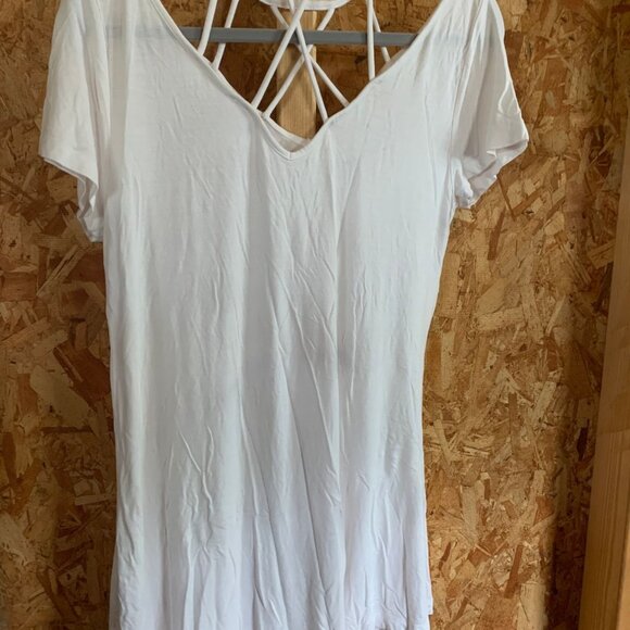 White Crisscross Back Short Sleeve Tunic Top By Venus M Lightweight & Flowy Med - Picture 6 of 6